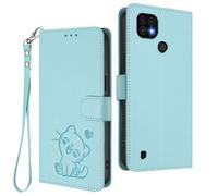GOGME Étui Portefeuille pour Realme C11 2020, Motif Chat Adorable Leather Coque avec Fermeture Magnétique, Shockproof TPU Housse & Support - Vert Clair