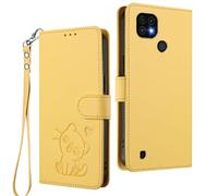 GOGME Étui Portefeuille pour Realme C11 2020, Motif Chat Adorable Leather Coque avec Fermeture Magnétique, Shockproof TPU Housse & Support - Jaune