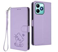 GOGME Étui Portefeuille pour Realme C51 / Realme Note 50 / Realme C53, Motif Chat Adorable Leather Coque avec Fermeture Magnétique, Shockproof TPU Housse & Support - Violet Clair