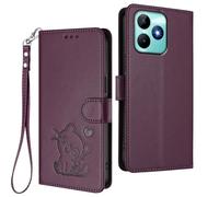 GOGME Étui Portefeuille pour Realme C51 / Realme Note 50 / Realme C53, Motif Chat Adorable Leather Coque avec Fermeture Magnétique, Shockproof TPU Housse & Support - Violet Foncé
