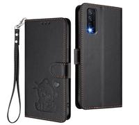 GOGME Étui Portefeuille pour Vivo Y20 / Y20S / Y11S / Y12s, Motif Chat Adorable Leather Coque avec Fermeture Magnétique, Shockproof TPU Housse & Support - Noir