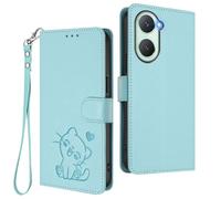 GOGME Étui Portefeuille pour Vivo Y28s 5G, Motif Chat Adorable Leather Coque avec Fermeture Magnétique, Shockproof TPU Housse & Support - Vert Clair