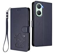 GOGME Étui Portefeuille pour Vivo Y28s 5G, Motif Chat Adorable Leather Coque avec Fermeture Magnétique, Shockproof TPU Housse & Support - Bleu
