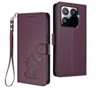 GOGME Étui Portefeuille pour Xiaomi 15T Pro 5G, Motif Chat Adorable Leather Coque avec Fermeture Magnétique, Shockproof TPU Housse & Support - Violet Foncé