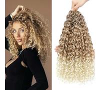 Gogo Curl Crochet Hair 14 Inch 8 Packs Ombre Blonde Ocean Wave Deep Twist Goddess Box Braids Pre Looped Short Curly Water Wave Synthetic Braiding Hair for Women Girl Kids (27/613, 14inch)