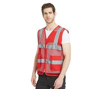 GOGO Gilet de bénévolat en maille US Big Unisexe Gilet de sécurité à glissière devant avec bandes réfléchissantes et poches Red US XL