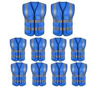 GOGO Gilet de sécurité à glissière Devant à Poches Multiples Haute visibilité Gilet Uniforme avec des Bandes réfléchissantes Lot de 10 Blue L