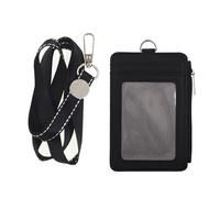GOGO Heavy Duty Badge Holder with Necklace Vertical, PU Leather Pouch with Durable Ribbon Lanyard for Offices School ID-Black
