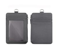 GOGO Porte-badge avec fermeture éclair, double face en cuir synthétique avec 5 emplacements pour cartes, 1 poche latérale zippée