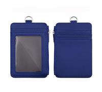 GOGO Porte-badge avec fermeture éclair, étui portefeuille fin double face en cuir synthétique avec 5 emplacements pour cartes, 1 poche latérale zippée et cordon tour de cou, cordon vertical, sans