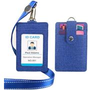 GOGO Porte-badge de sécurité en PU robuste avec dragonne, 3 emplacements pour cartes taille unique Ruban Bleu