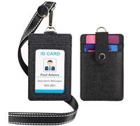 GOGO Porte-badge de sécurité en PU robuste avec dragonne, 3 emplacements pour cartes taille unique Ruban Noir