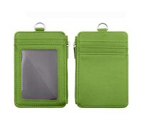 GOGO Porte-badge fin double face en cuir PU avec fermeture éclair, 5 emplacements pour cartes, 1 poche latérale zippée et cordon tour de cou Vertical-Sans lanière Vert