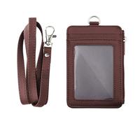 GOGO Porte-badge professionnel avec fermeture éclair, porte-badge vertical double face en cuir synthétique avec poche zippée et cordon tour de cou en cuir - Marron