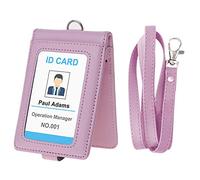 GOGO Porte-carte double face pliable en cuir PU, Porte Badge en PU Cuiavec lanière et fermeture sécurisée