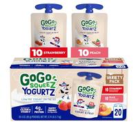 GoGo squeeZ YogurtZ Lot de 20 collations pour enfants avec de vrais yaourts et fruits, pas de réfrigérateur nécessaire, sans gluten, sans noix, bouchon refermable, pochettes sans BPA