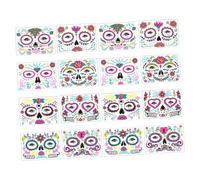 Gogogmee 16feuilles Autocollants Tatouage Fluo Visage Halloween Autocollants Tatouage Temporaire Visage Motifs Colorés Décoration Corps Fun Soiree Masque Déguisement Fête Morts