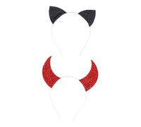 Gogogmee 2 Pièces Bandeaux Créatifs Cornes de Diable Rouges et Oreilles de Chat Noires Tête pour Fête et Costume Garçon Fille