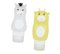 Gogogmee 2 pièces Bouteilles Voyage Cosmétiques Rechargeables Silicone Étanches Distributeurs Portables pour Shampooing et Lotion Motifs Girafe et Cheval Blanc