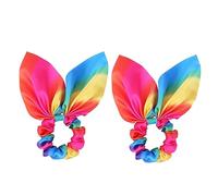 Gogogmee 2 Pièces Élastiques Cheveux Arc Ciel avec Oreilles de Lapin et Pompon Attaches Cheveux Souples et Filles Maintien Confortable et Style