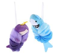 Gogogmee 2 Pièces Lot de 2 Éponges de Bain Douces pour Bébé en Maille Filet, Motifs Sirène Violet et Requin Bleu, Exfoliant Corporel Délicat, et Bain Garçon et Filles, Accessoire Bébé