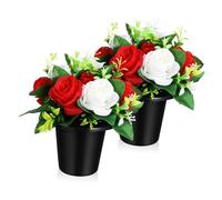 Gogogmee 2 pièces Lot de Fleurs Artificielles Pot pour Cimetière Décor Extérieur Arrangement Funéraire Élégant pour Tombeaux et Commémorations