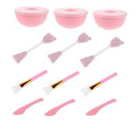 Gogogmee 3 Ensembles Set Outils Visage Silicone Double Brosse Douce Bol Mélangeur pour Masques DIY Kit Multifonction pour Soins Peau Sensible Design Ours Rose Élégant
