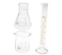 Gogogmee 3 pièces Kit Outils de Laboratoire Verre Bécher Cylindre Gradué Flacon Triangulaire Matériel Chimie pour Étudiants et Recherche Scientifique