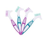 Gogogmee 4 pièces Brosse pour Prothèses Dentaires avec Poignée Ergonomique Antidérapante Brosse Douce à Double Face pour Nettoyage des Dentiers et Maintient Santé Buccale