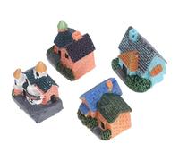 Gogogmee 4 Pièces Miniature Resin Cottage Figurines European Countryside Micro Landscape House Model for Fairy Garden Bonsai and Flower Pot Decoration