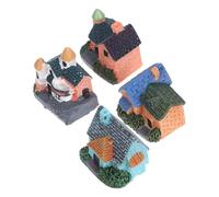 Gogogmee 4 Pièces Miniature Resin European Cottage Houses for Flower Pot Decor Fairy Garden Micro Landscape Village Statues Lightweight Resin Model Ornaments for Bonsai Succulent Planters