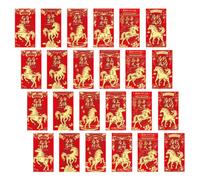 Gogogmee 48 Enveloppes Rouges du Nouvel An Chinois 2026 Motif Cheval 6 Designs Mixtes Papier Robuste Poche Amulette pour Présents Mariage Fête du Printemps Anniversaire