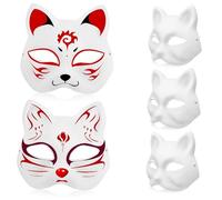 Gogogmee 5 Pièces Lot de Masques Chat à Décorer Demi Visage Papier Pulp DIY Masques Blancs Unisexe avec Bande Élastique pour Fête Cosplay Carnaval