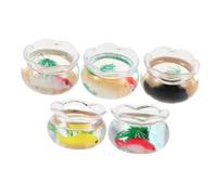 Gogogmee 5 Pièces Miniature Aquarium Plastique avec Simulacre de Poissons Koi et Plantes Petit Bassin Rond Décoratif sans Entretien pour Maison de Poupée Bureau et Projets Créatifs