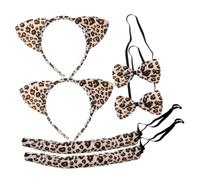 Gogogmee 6 pièces Bandeau Oreilles de Chat Léopard Set Déguisement Chaton avec Nœud et Queue Accessoires Cosplay Animal pour Fêtes à Thème et Carnaval