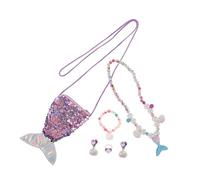 Gogogmee 6Pièces Bijoux Sirène pour Filles Collier Bracelet Bague Boucles Oreilles et Sac Fourre Tout Accessoires de Princesse pour Jeux Imaginatifs