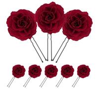 Gogogmee 8pièces Épingles à Cheveux Roses Rouges Velours Fleur Artificielle Accessoires de Coiffure pour Mariage et Bal Lot de Barrettes
