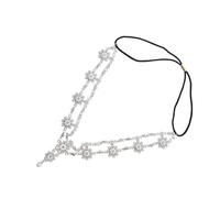Gogogmee Bandeau à Fleurs Élastique pour Femmes Perles Décoratives, Serrage-tête Argenté Orné de Franges, Accessoire Cheveux Élégant pour Anniversaire, Mariage et Fêtes