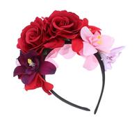 Gogogmee Bandeau Floral Halloween Couronne de Fleurs Artificielles Rouge Foncé et Accessoire Cosplay Jour des Morts pour Fêtes Déguisées et Événements Thématiques