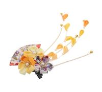 Gogogmee Barrette Japonaise avec Éventail et Pompon Accessoire Cheveux Élégant et Artisanal Ornement Floral Traditionnel pour Femmes Style Kimono Vintage pour Festivals et Fêtes