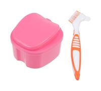 Gogogmee Boîte à Prothèses Dentaires Portable en Plastique Brosse à Poils Souples Ergonomique Ensemble Rose et Orange Rangement Hygiénique pour Fausses Dents et Usage Quotidien