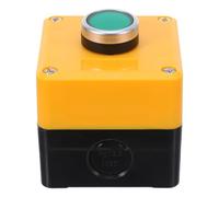 Gogogmee Boîtier D'interrupteur Industriel Étanche 1 Trou Bouton-poussoir Vert à Réarmement Automatique, Coque Jaune Résistante à L'eau, Poste de Commutation pour Contrôle D'urgence