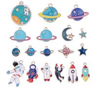 Gogogmee Breloques pour Création de Bijoux 18 Pièces Thème Univers Spatial, Alliage de Zinc sans Décoloration, Pendentifs Planète et Astronaute, Accessoires DIY pour Style Plusieurs styles