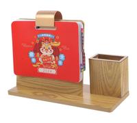 Gogogmee Calendrier de Bureau Multifonction avec Porte-stylos Bois Jaune Support Rangement Accessoires et Organisateur de Bureau Pratique
