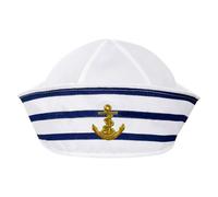 Gogogmee Chapeau de Capitaine Rayé Bleu et Blanc en Polyester Taille Unique 56 CM Chapeau Marin sans Bord pour Fête Nautique Cosplay et Costume Adulte Homme Accessoire Déguisement