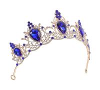 Gogogmee Couronne Baroque Vintage en Alliage Bleu Orné de Strass et Gouttes D’eau - Accessoire de Tête Léger pour Mariage, Bal de Promo et Fêtes - Bandeau de Coiffure Élégante pour Mariée