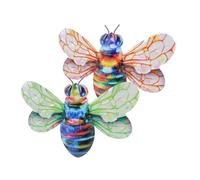 Gogogmee Décoration Murale En Métal Abeilles Colorées Pour Jardin Et Extérieur, Lot De 2 Pièces Ailes Vertes Et Oranges, Sculptures D'abeilles Décoratives Pour Clôture, Art Mural Solide