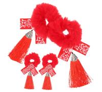 Gogogmee Décorations De Cheveux Pour Fête Du Nouvel An Pour Garçons Et Filles 2 Ensembles Délastiques À Queue De Cheval À Pompons Rouges Coiffure De Festival Pour Filles