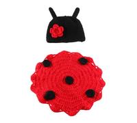 Gogogmee Ensemble Bébé 100 Jours Costume Tricoté Coccinelle à Sept Points Tenue Unisexe Chapeau et Pantalon Accessoires de Photographie pour Séance Photo -Né