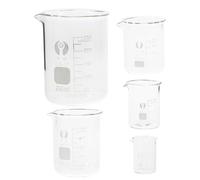 Gogogmee Ensemble de 5 Béchers Doseurs en Verre Résistant la Chaleur Graduation Précise, Béchers de Laboratoire Griffin à Profil Bas pour Usage Scientifique, Scolaire et Domestique